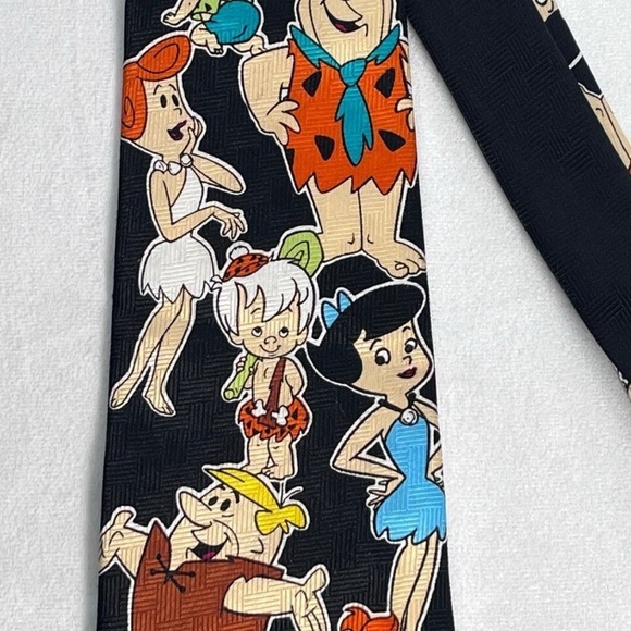 Vintage FLINTSTONES Cartoon Characters Standard Black Tie 1995 - Picture 2 of 5